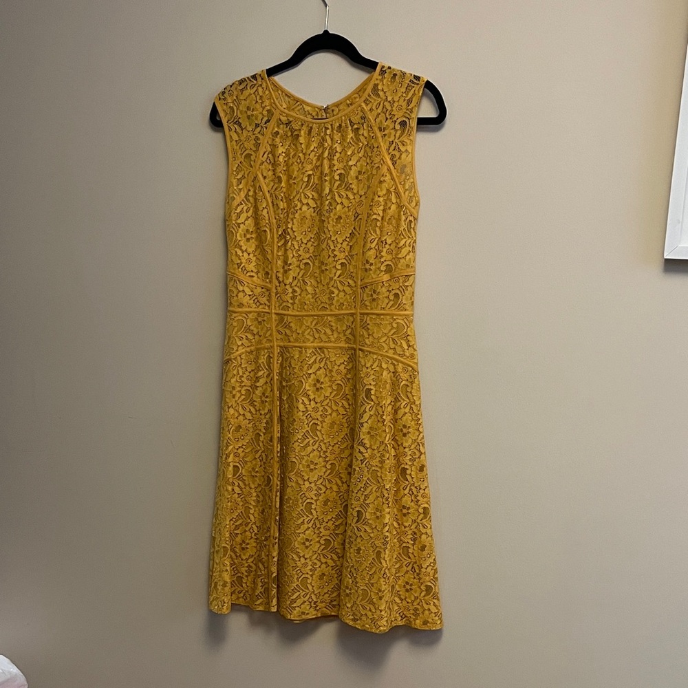 BCBGMaxAzria Mustard Lace Midi Dress
